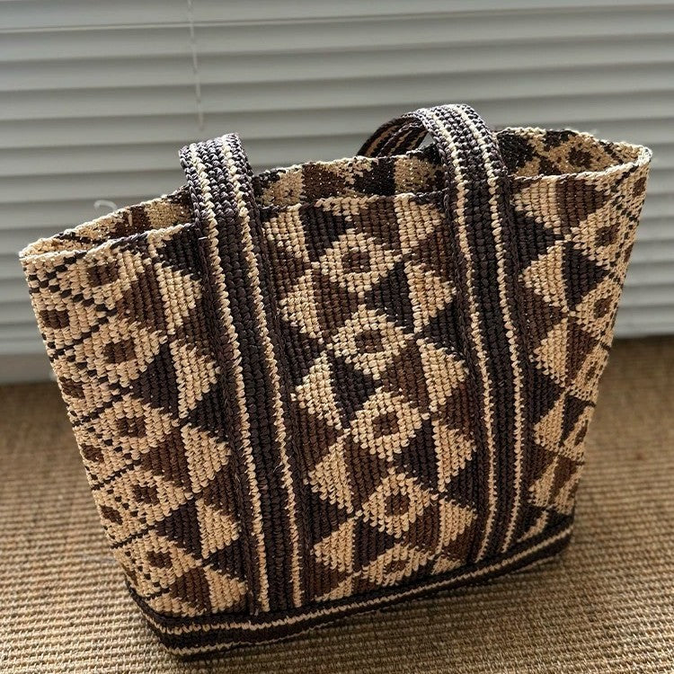 Handwoven Macrame Tote Bag with Geometric Pattern Bowlift