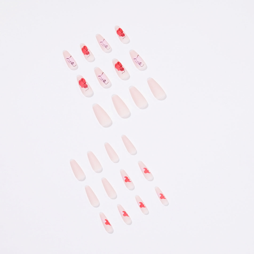 Artful Nail Extensions with Abstrahized Face Drawing Bowlift