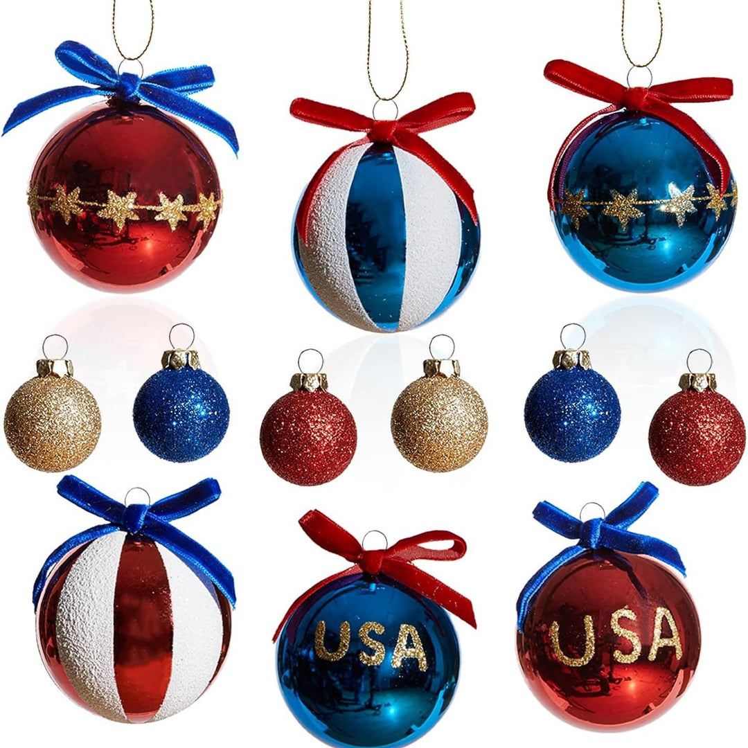 Unisex nan patriotic Christmas ball set with glitter and mirror surfaces as well as bow suspension Bowlift