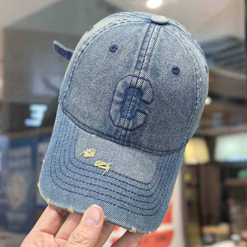 Men's Distressed Denim Baseball Cap Bowlift 1784188308