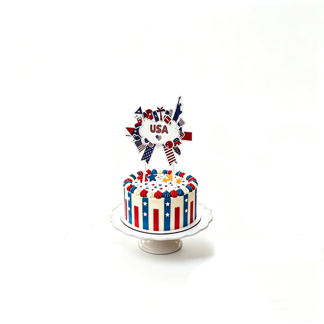 Unisex nan multiple cupcake topper set with patriotic USA motifs made of double-sided printed cardboard and wooden skewers Bowlift