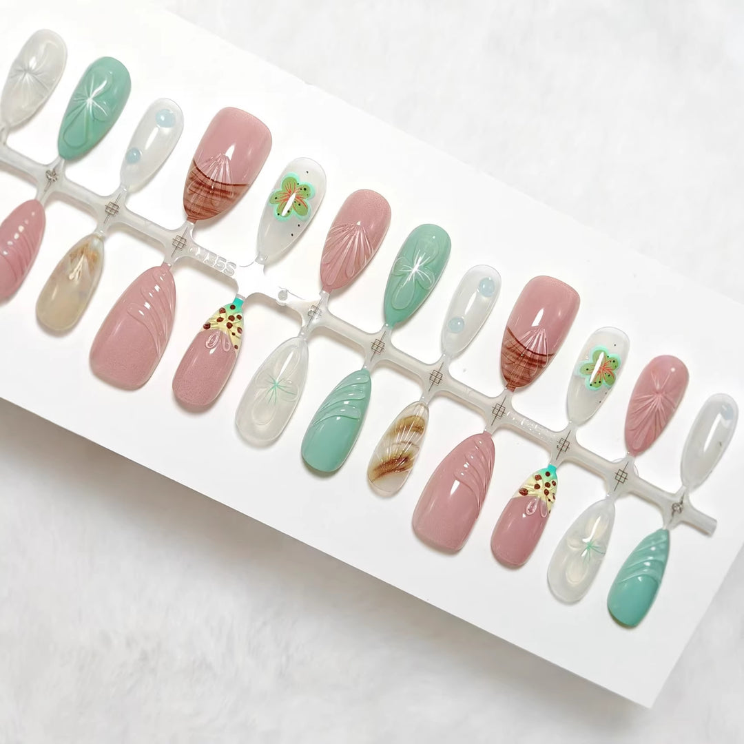 Artificial nails with elegant 3D flower and gradient design Bowlift