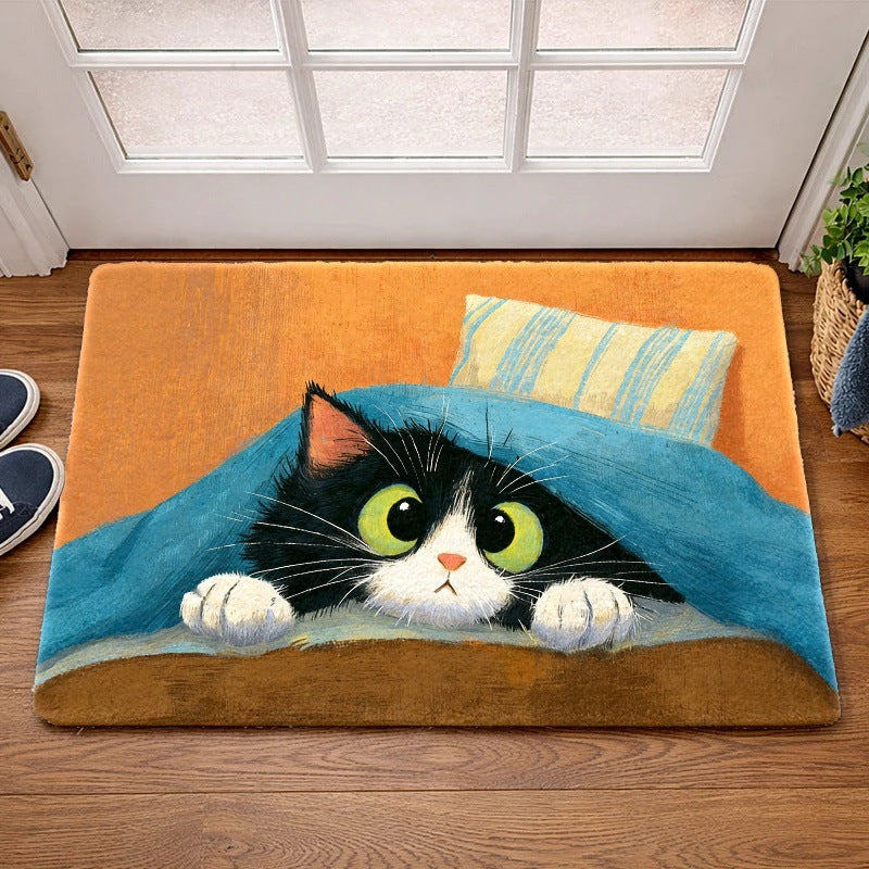 Playful Cartoon Cat-Themed Indoor Mat