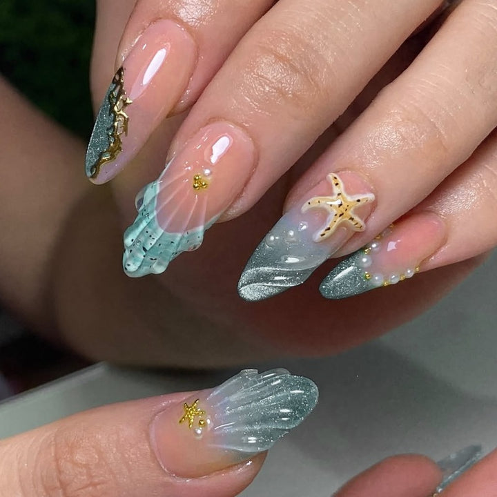 Artificial nail set with glamorous accents and delicate ombre effect Bowlift