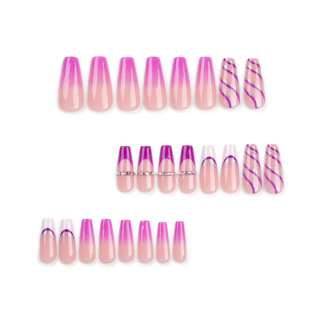 Artistic Nail Extensions with Glitter and Gradient Bowlift