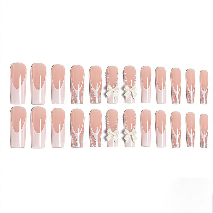 Artificial nail set with elegant bow and pearl decorations Bowlift