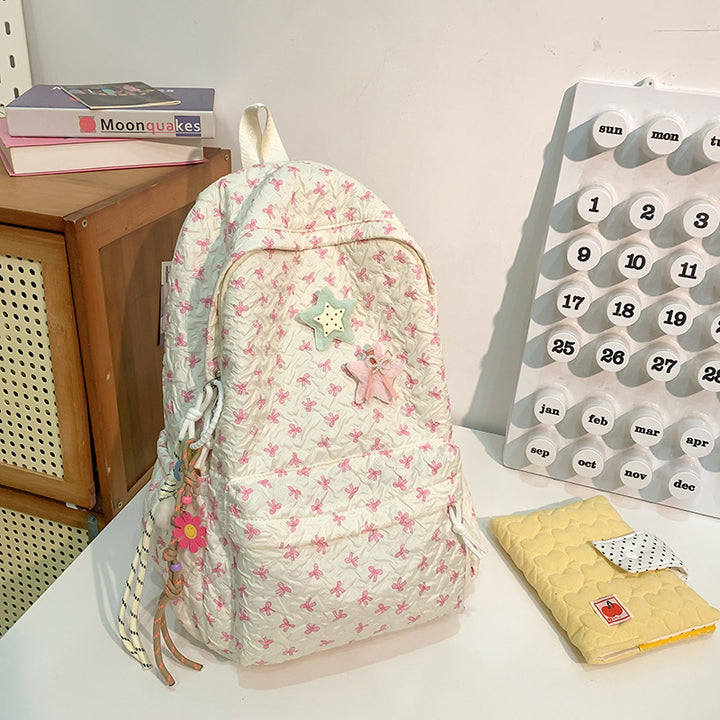 Quilted Floral Patterned Backpack Bowlift
