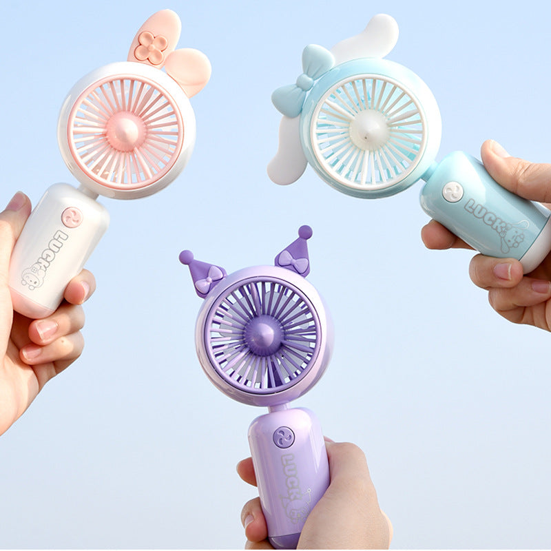 Unisex portable USB mini hand fan with rechargeable battery, quiet motor, LED light ring, and cute bear ears design Bowlift