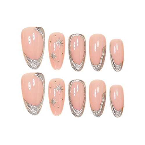 Elegant Stiletto Nail Art Set with Silver Accents Bowlift