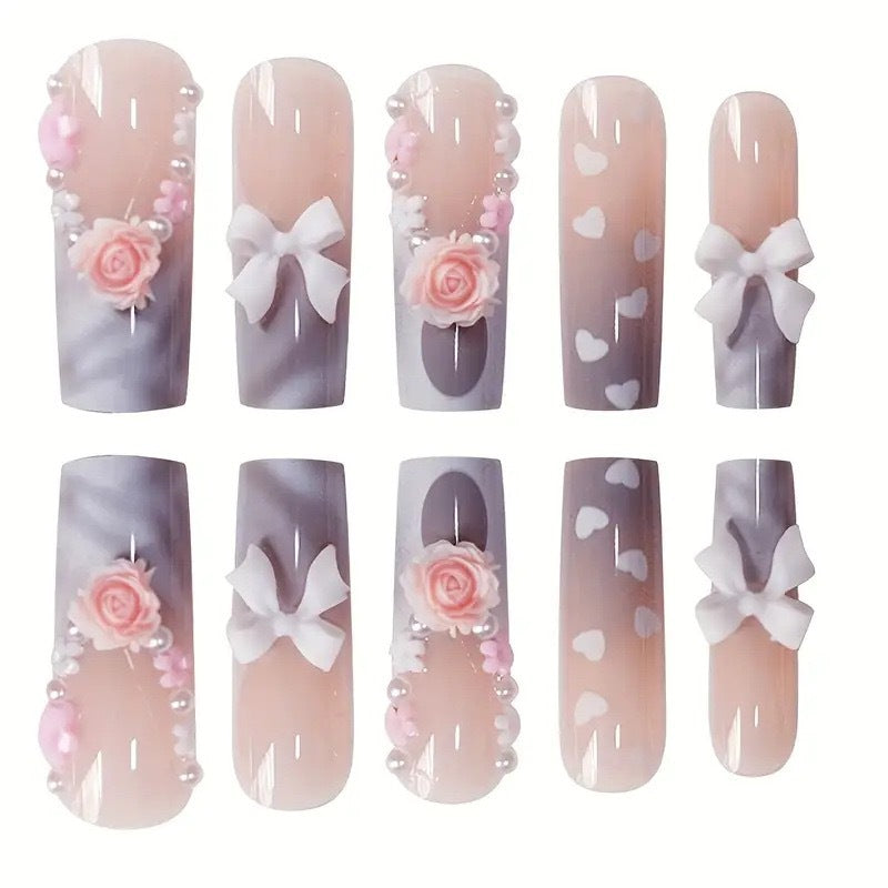 Decorative Long Sculpted Nail Art Extensions Bowlift
