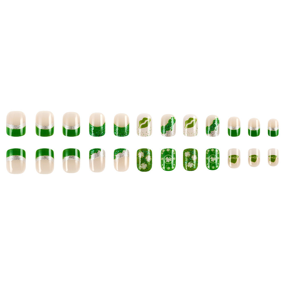 Festive Green-Themed Press-On Nail Set Bowlift