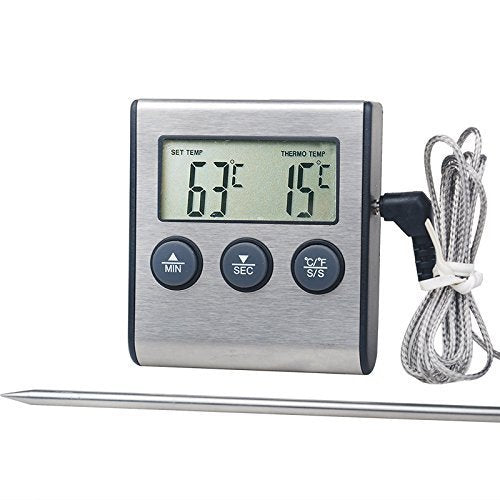Precision probe cooking thermometer with dual display and countdown timer Bowlift