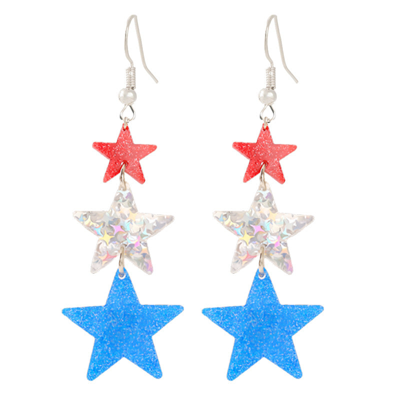 Women's nan patriotic horseshoe enamel dangle earrings with star-accented design and fishhook findings Bowlift