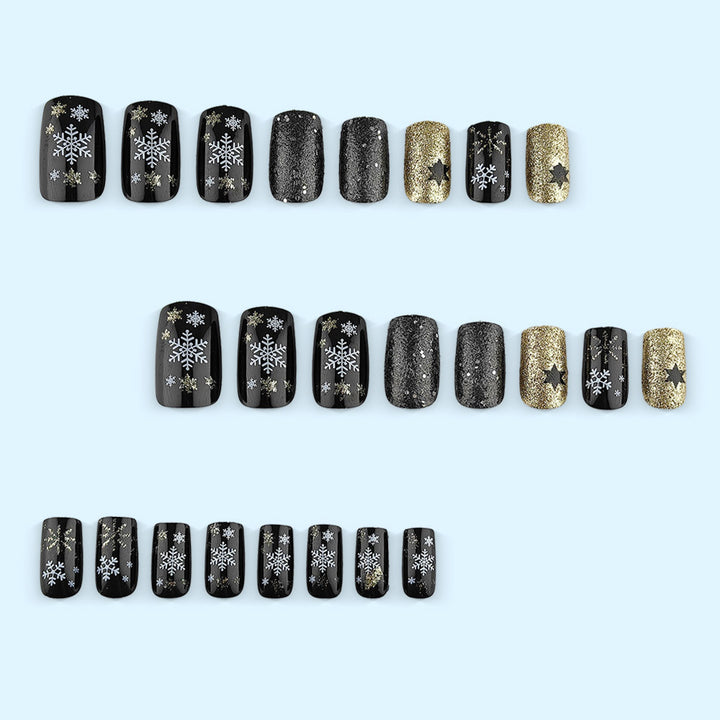 Glittering artificial nail set with Christmas design and 3D snowflakes Bowlift
