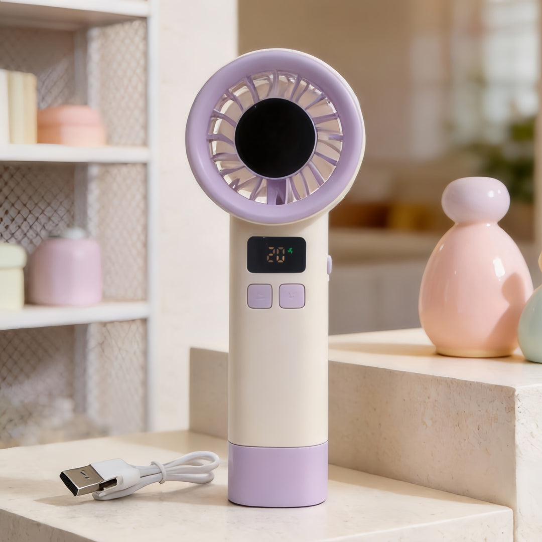 Women's Portable USB Hand Fan with LED Temperature Display Bowlift