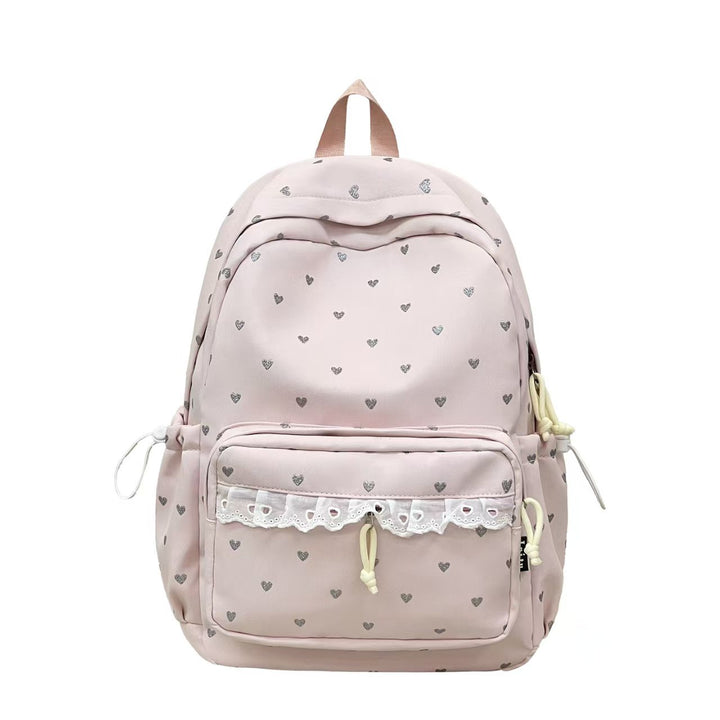 Heart-Print Casual Backpack Bowlift