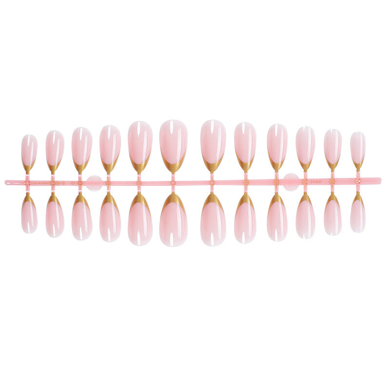 Elegant Press-On Nail Set with Gold-Tipped Design Bowlift