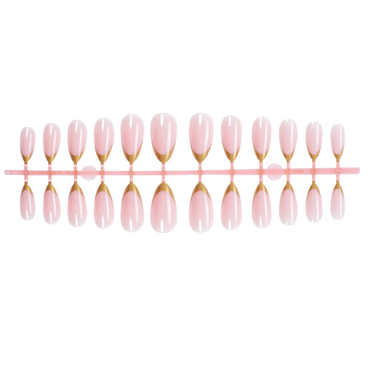 Elegant Press-On Nail Set with Gold-Tipped Design Bowlift