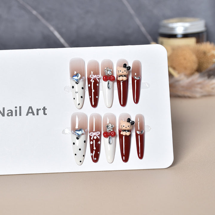 Artistic Press-On Nail Set with Holiday Designs Bowlift