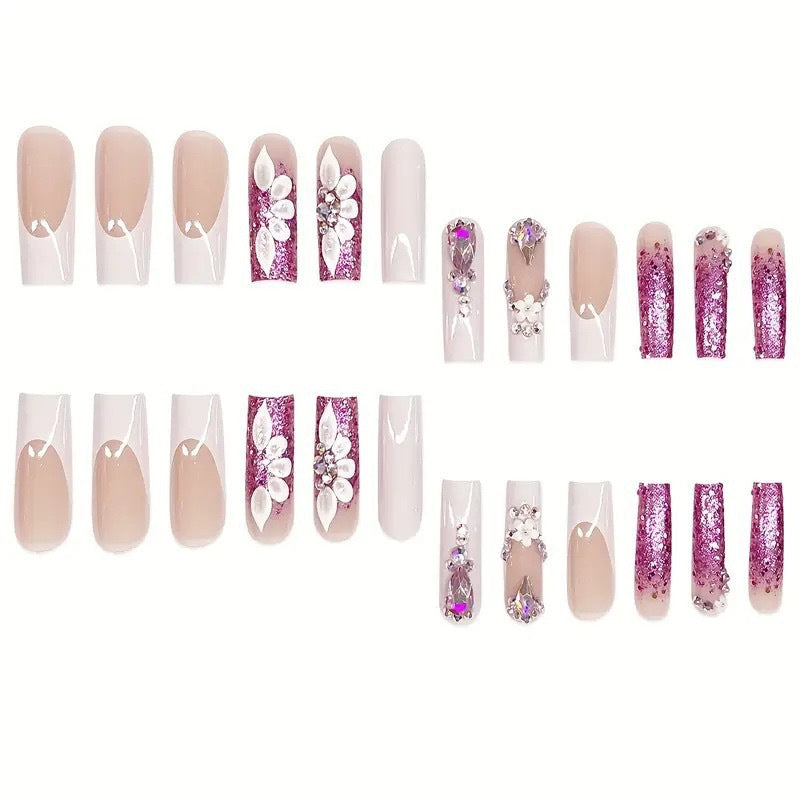Artistic Rhinestone-Embellished Press-On Nail Extensions Bowlift