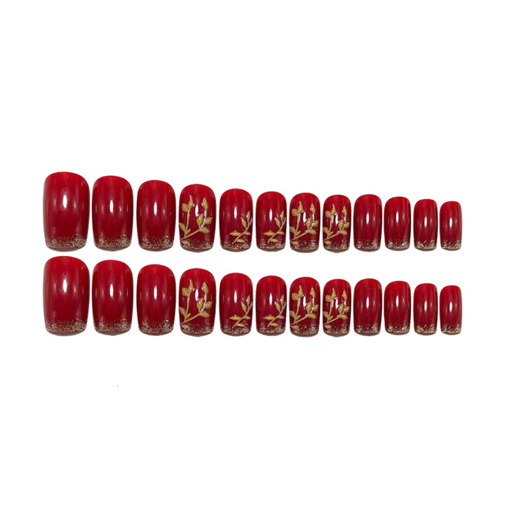 Artificial nails with golden leaf patterns Bowlift