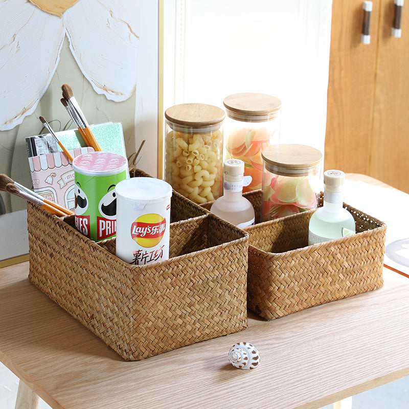 Unisex storage basket with three compartments made of handwoven natural material Bowlift