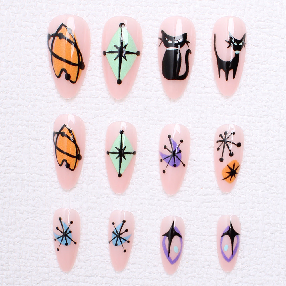 Artificial nail set with artistic Halloween designs Bowlift