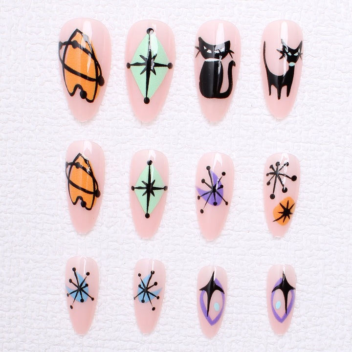 Artificial nail set with artistic Halloween designs Bowlift