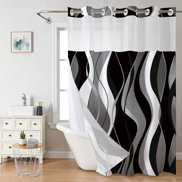 Modern Abstract Wave Pattern Shower Curtain Bowlift
