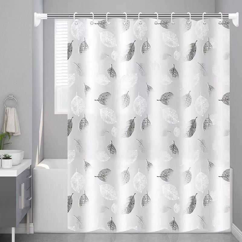 Elegant Leaf Print Bathroom Shower Curtain Bowlift