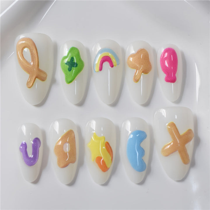 Artistic Cartoon-Themed Press-On Nail Art Set Bowlift