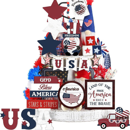 Unisex nan patriotic wood decor set for wall and door with versatile USA motifs Bowlift
