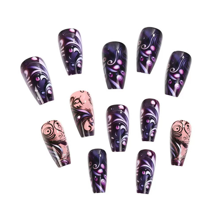 Artificial nail set with elegant floral design and glitter accents Bowlift