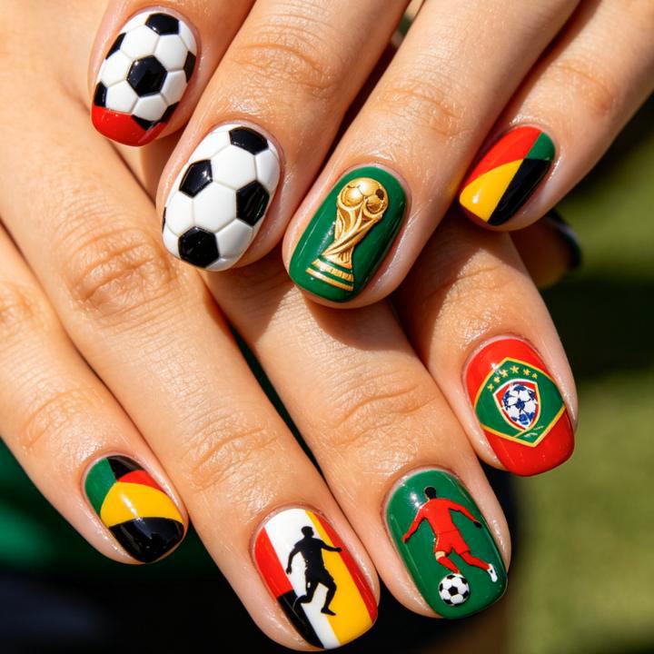 Creative Football Motif Fake Nails Bowlift
