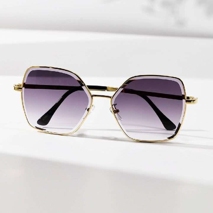 Women geometric sunglasses with fashionable gold frame Bowlift