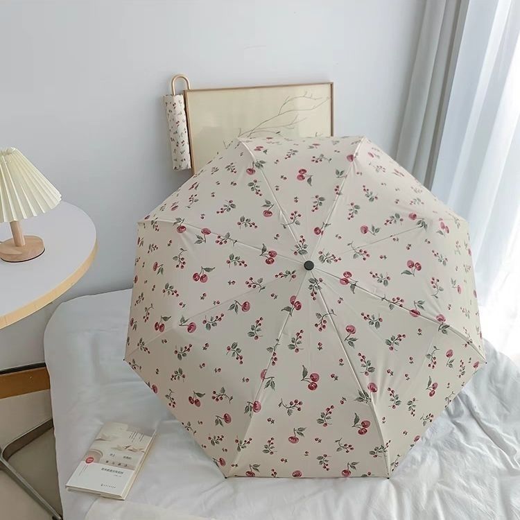 Women's Folding Umbrella with Floral Design and Ergonomic Handle Bowlift