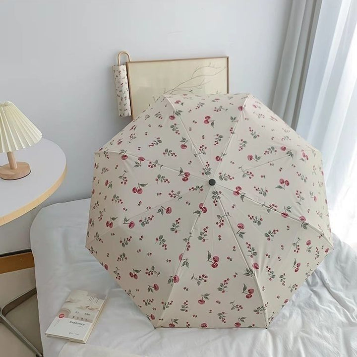 Women's Folding Umbrella with Floral Design and Ergonomic Handle Bowlift