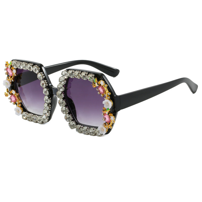 Women's extravagant hexagon sunglasses with crystal embellishment Bowlift