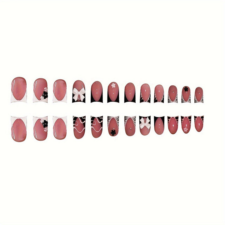 Decorative Press-On Nail Art with Floral and Graphic Designs Bowlift