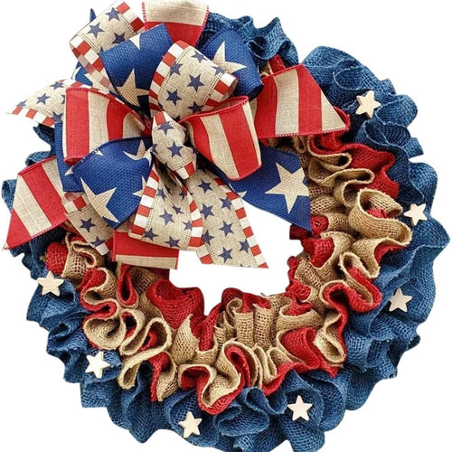 Unisex nan patriotic burlap wreath with layered ruffled Americana bow Bowlift