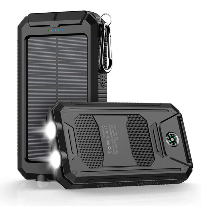 Solar-powered power bank with robust case and integrated LED lighting Bowlift