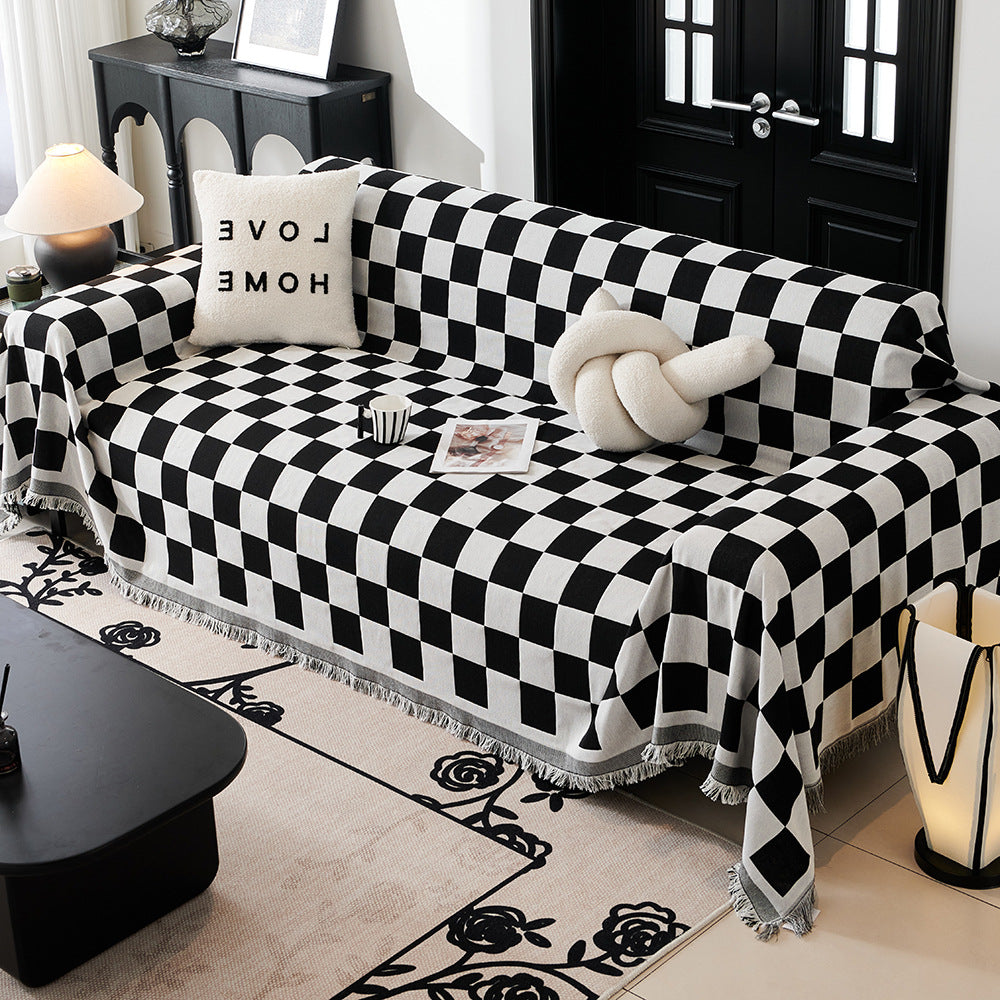 Decorative Fringed Geometric Jacquard Sofa Throw Cover Bowlift
