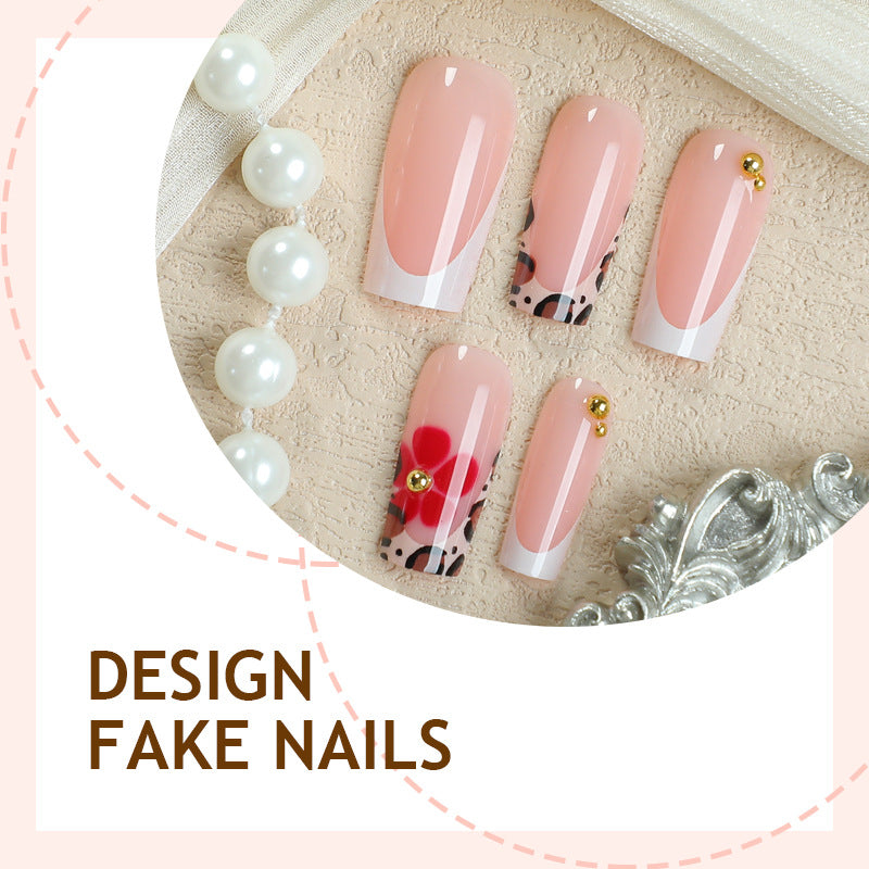 Acrylic Nail Set with Modern Floral and Leopard Designs Bowlift