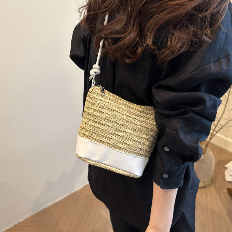 Woven Straw and Leather Crossbody Bag Bowlift