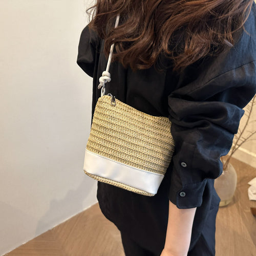 Woven Straw and Leather Crossbody Bag Bowlift