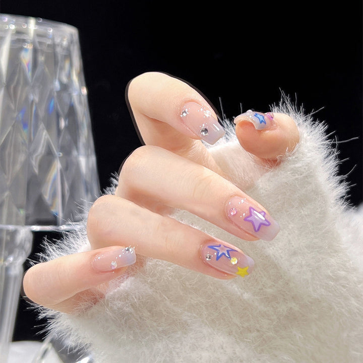 Artificial nail set with elegant blooming decorations and delicate ombre effect Bowlift