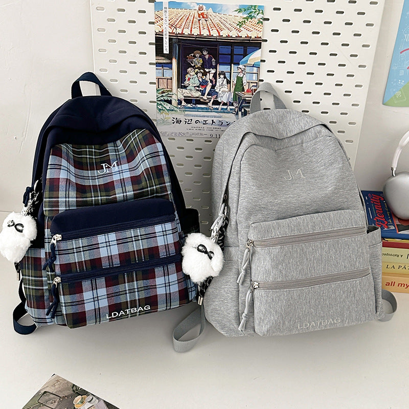 Checked Pattern Lightweight School Backpack Bowlift