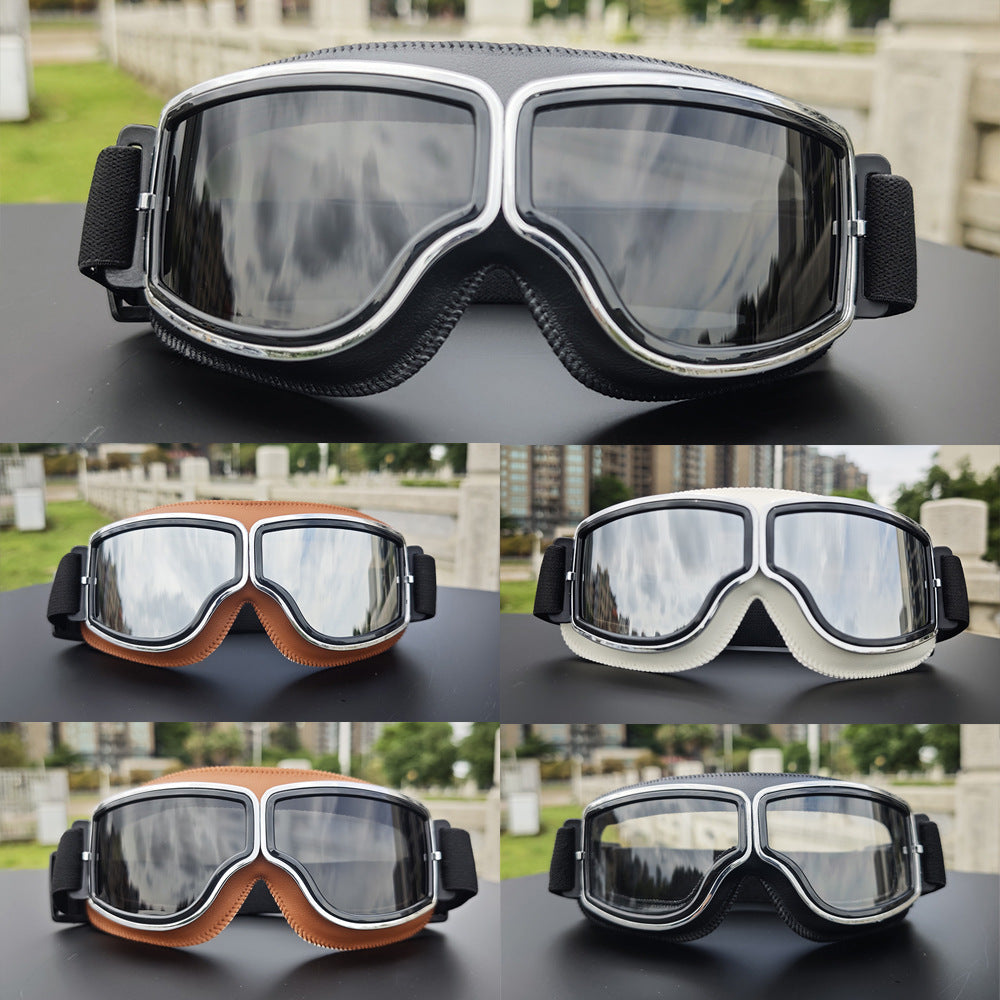 Retro aviator motorcycle goggles with anti-fog UV protection and padded frame Bowlift