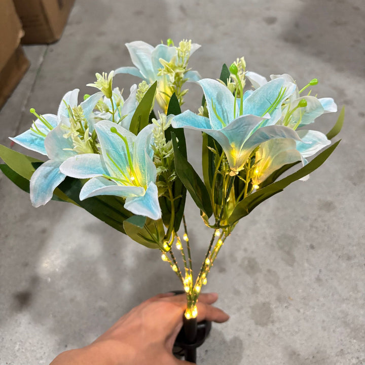 Solar-Powered LED Artificial Lily Garden Stake Light Bowlift