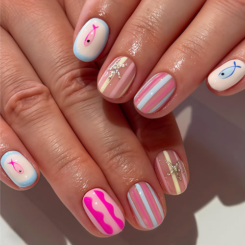 Nautical-Themed Press-On Nail Art Bowlift